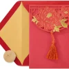 Asian Lasercut Design, Red & Gold Blank Greeting Card