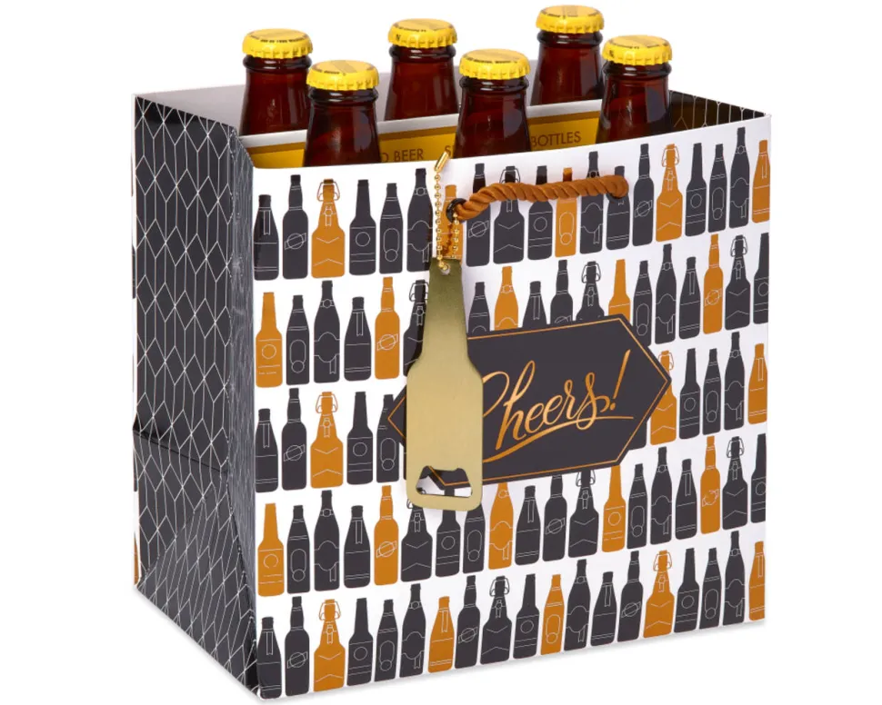 Beer Gift Bag, Bottles and Glasses, 1-Count