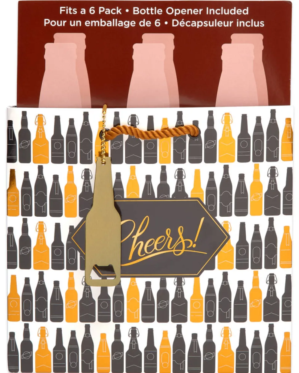 Beer Gift Bag, Bottles and Glasses, 1-Count