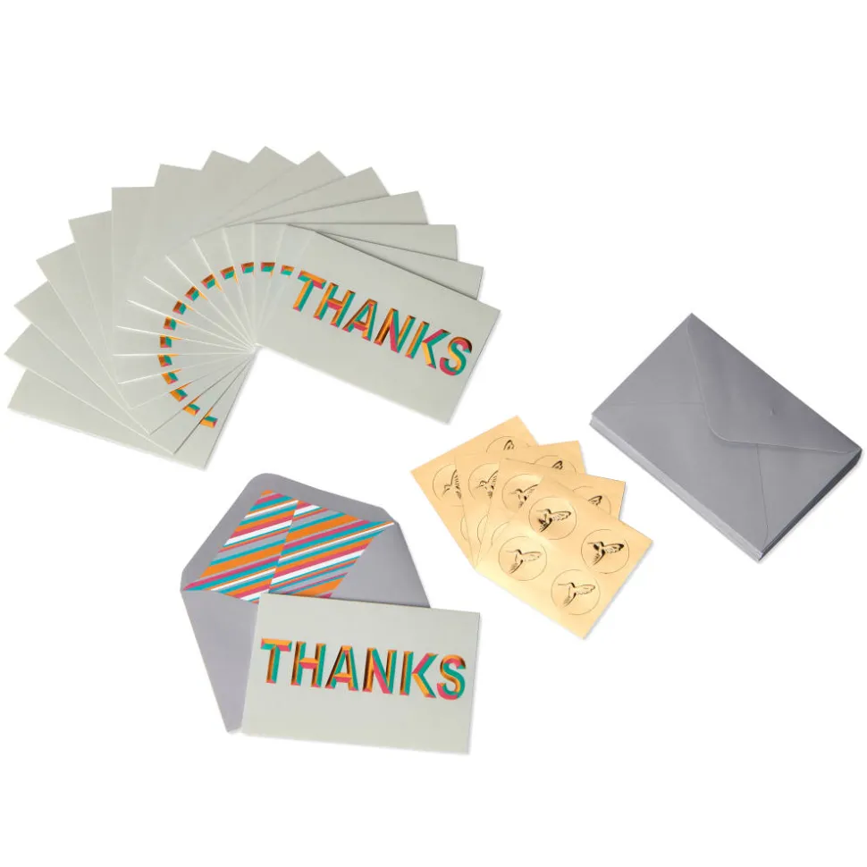 Beveled Thanks Thank You Boxed Blank Note Cards with Envelopes, 16-Count