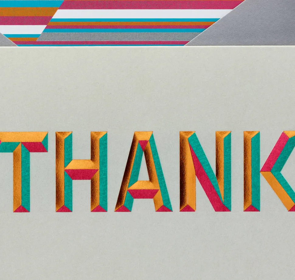 Beveled Thanks Thank You Boxed Blank Note Cards with Envelopes, 16-Count
