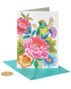 Bird and Flowers Birthday Greeting Card