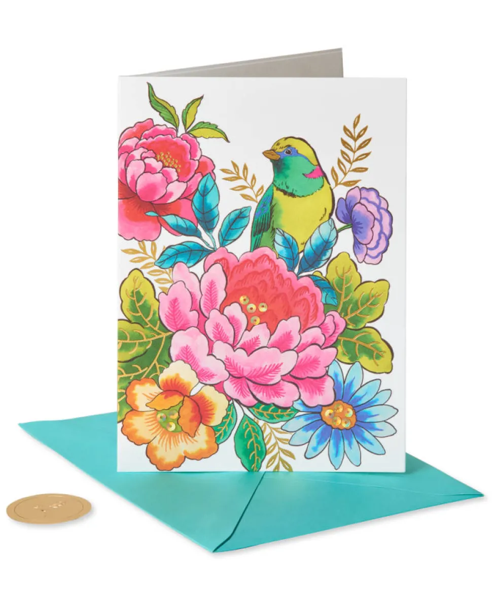 Bird and Flowers Birthday Greeting Card