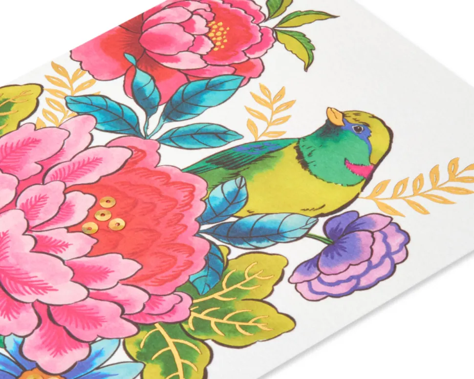 Bird and Flowers Birthday Greeting Card