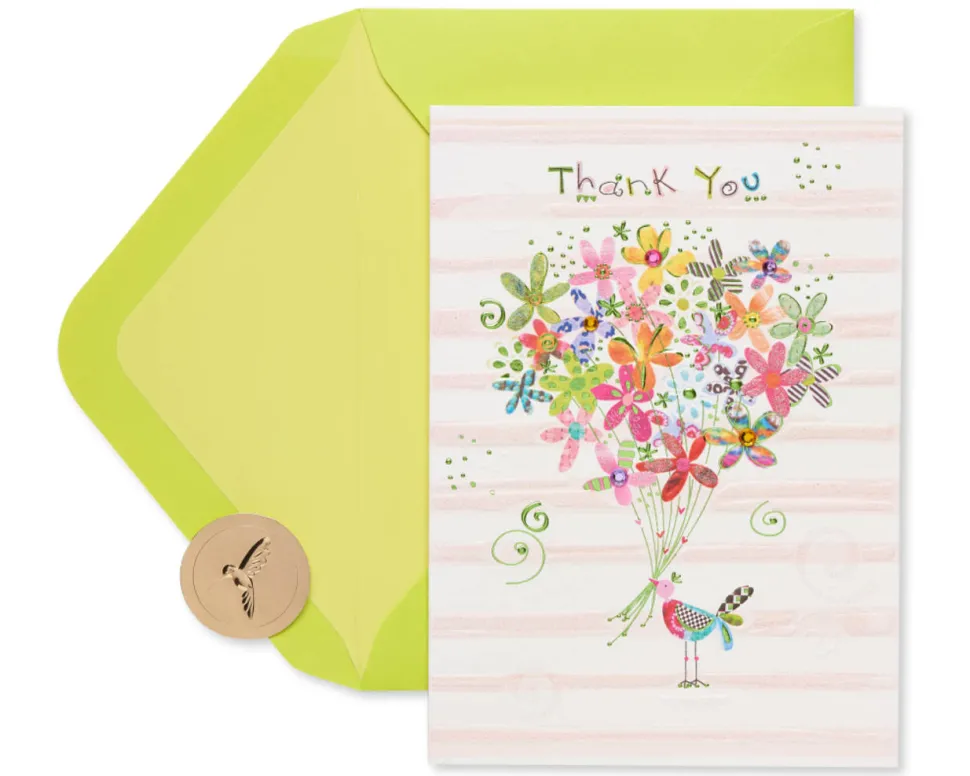 Birdie With Flowers Thank You Greeting Card – Designed by House of Turnowsky