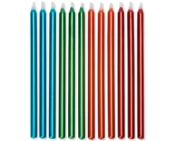 Birthday Candles Metallic Blue, Green, Orange and Red, 12-Count