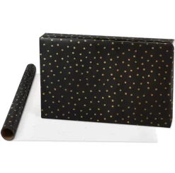 Black + Gold Dots, Joy, Stars Holiday Wrapping Paper Rolls, 3 Rolls
