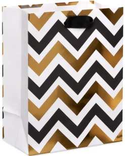 Black and Gold Chevron Medium Gift Bag, 1 Bag