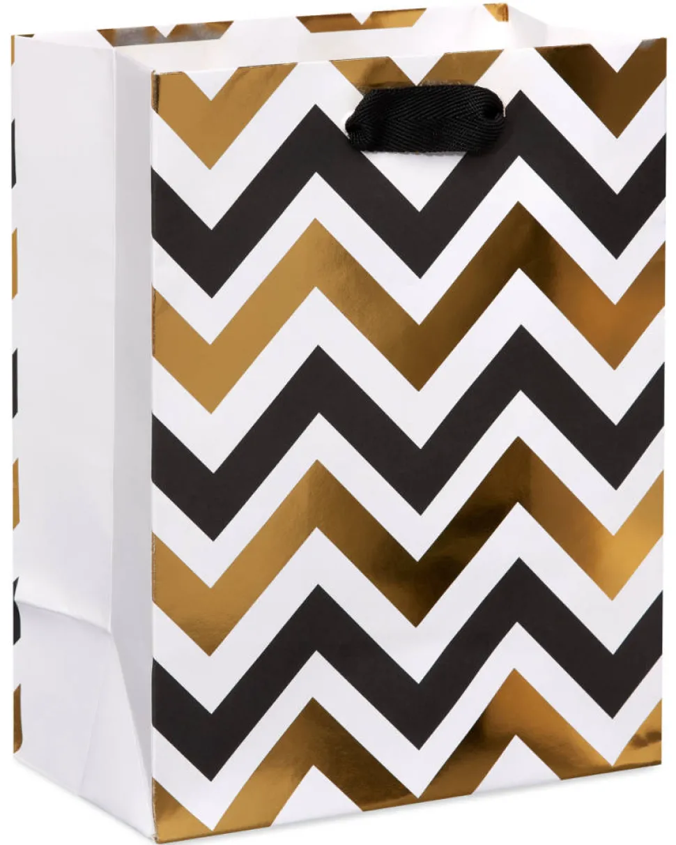 Black and Gold Chevron Medium Gift Bag, 1 Bag