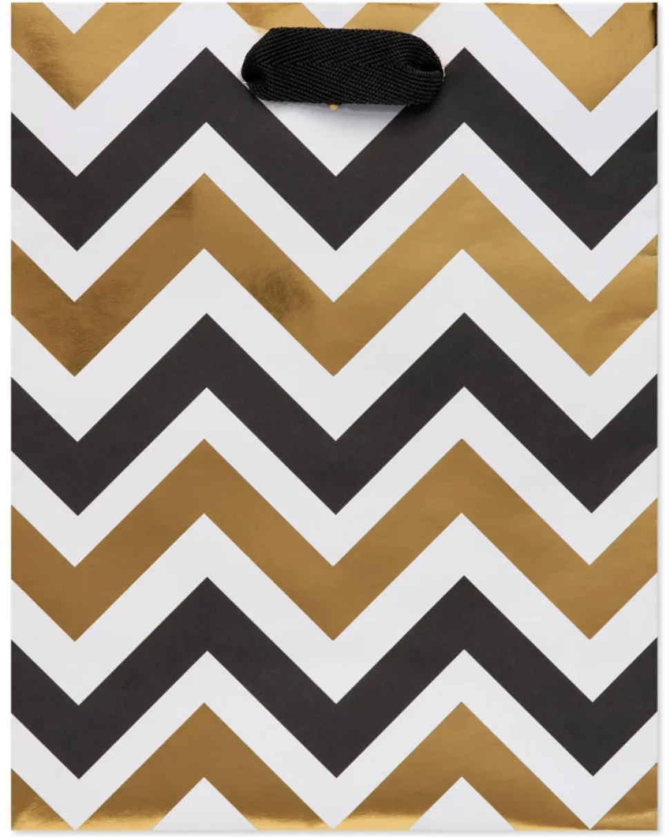 Black and Gold Chevron Medium Gift Bag, 1 Bag