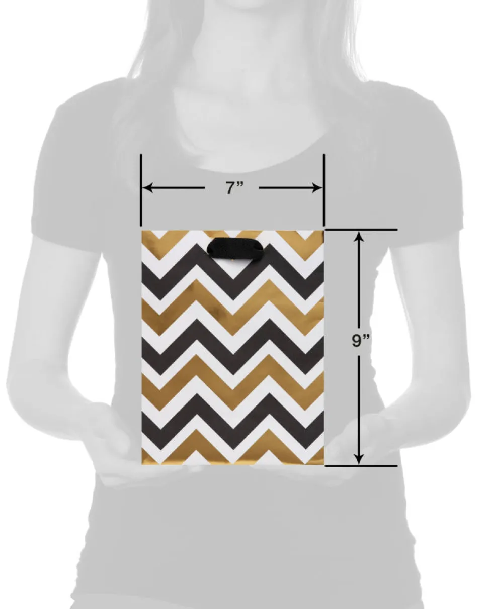 Black and Gold Chevron Medium Gift Bag, 1 Bag