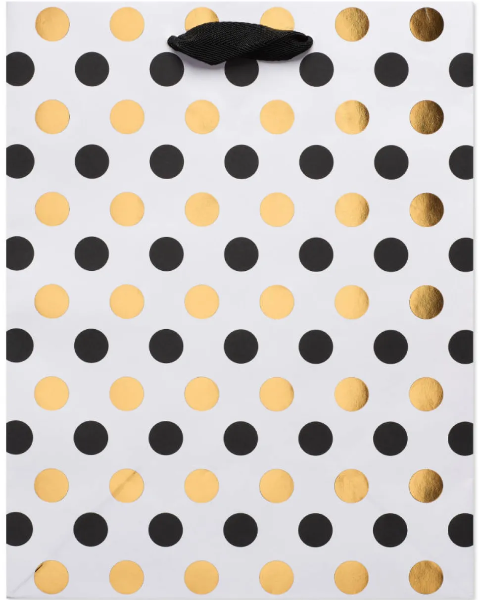 Black and Gold Polka Dots Large Gift Bag