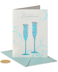 Blue Champagne Flute Wedding Greeting Card