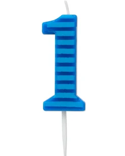 Blue Stripes Number 1 Birthday Candle, 1-Count