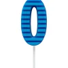 Blue Stripes Number 0 Birthday Candle, 1-Count