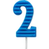 Blue Stripes Number 2 Birthday Candle, 1-Count