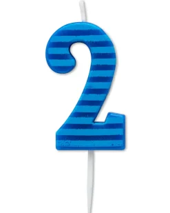 Blue Stripes Number 2 Birthday Candle, 1-Count