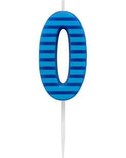 Blue Stripes Number 0 Birthday Candle, 1-Count