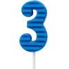Blue Stripes Number 3 Birthday Candle, 1-Count