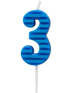 Blue Stripes Number 3 Birthday Candle, 1-Count
