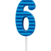 Blue Stripes Number 6 Birthday Candle, 1-Count