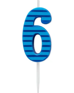 Blue Stripes Number 6 Birthday Candle, 1-Count