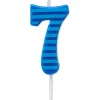 Blue Stripes Number 7 Birthday Candle, 1-Count