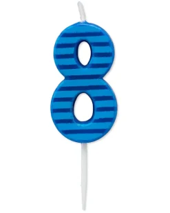 Blue Stripes Number 8 Birthday Candle, 1-Count