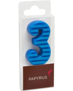 Blue Stripes Number 3 Birthday Candle, 1-Count