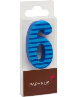 Blue Stripes Number 6 Birthday Candle, 1-Count