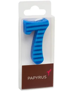 Blue Stripes Number 7 Birthday Candle, 1-Count