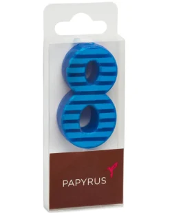Blue Stripes Number 8 Birthday Candle, 1-Count