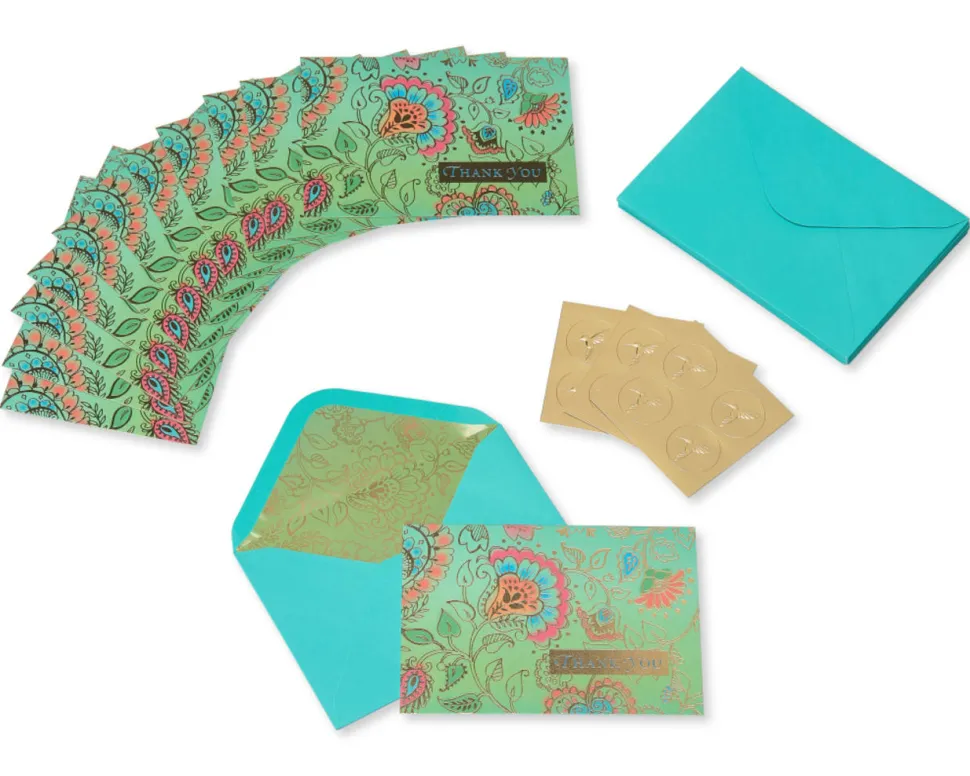 Bohemian Thank You Boxed Blank Note Cards and Envelopes, 12-Count