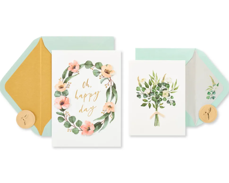 Bouquet and Wreath Wedding Greeting Card Bundle, 2-Count