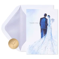 Bride and Groom Blank Wedding Thank You Cards, 12-Count