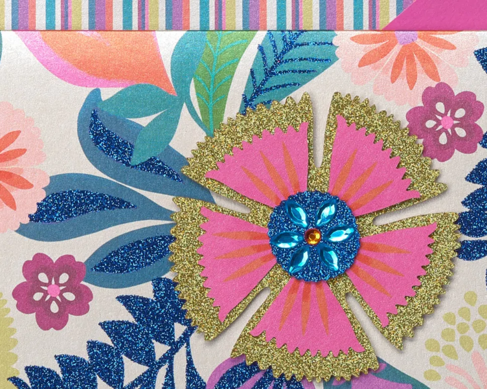 Bright Flowers Handmade Boxed Blank Note Cards with Glitter, 8-Count