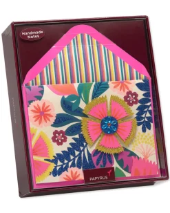 Bright Flowers Handmade Boxed Blank Note Cards with Glitter, 8-Count