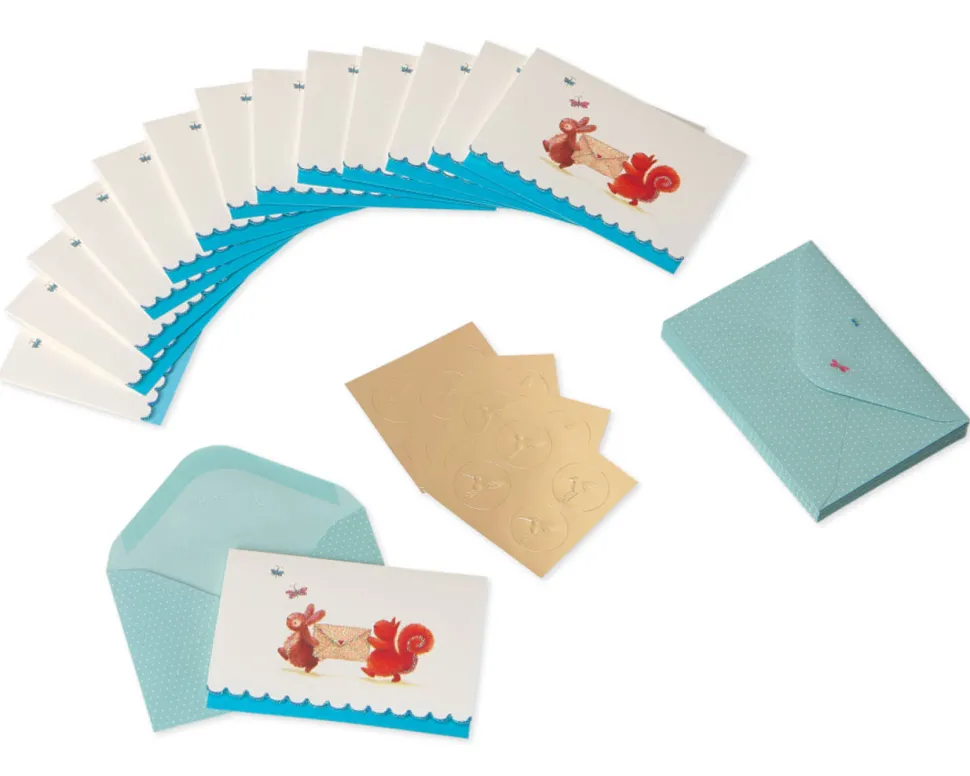 Bunny & Squirrel Boxed Blank Note Cards with Glitter, 14-Count