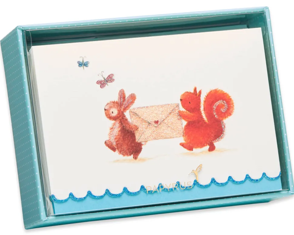 Bunny & Squirrel Boxed Blank Note Cards with Glitter, 14-Count