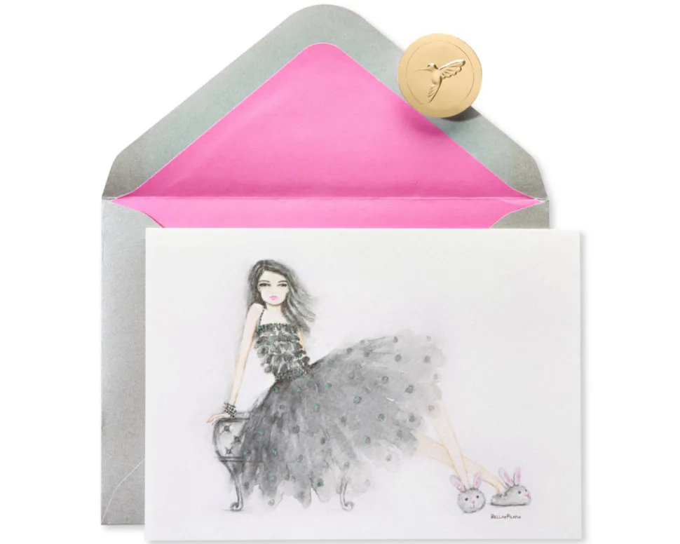 Bunny Slipper Girl Birthday Greeting Card- Designed by Bella Pilar