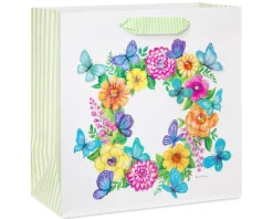 Butterflies and Floral Wreath Large Gift Bag – Designed by Bella Pilar, 1 Bag