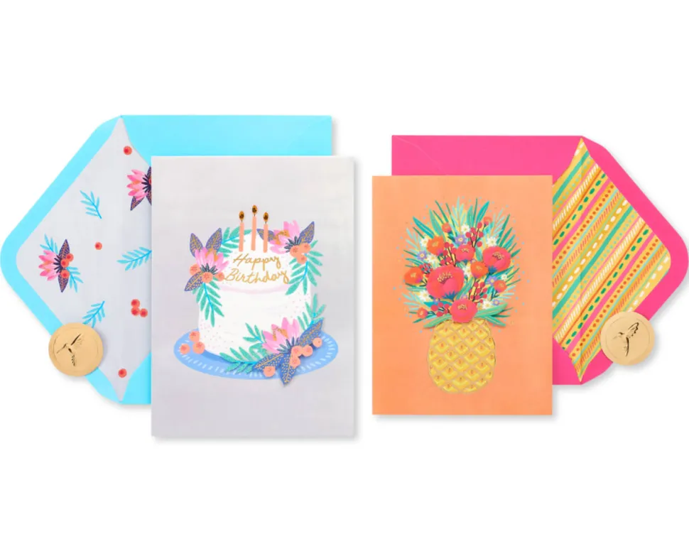 Cake and Pineapple Birthday Greeting Card Bundle, 2-Count