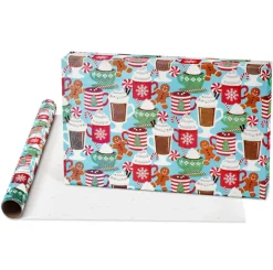 Candy Canes, Red + White Stripes, Hot Cocoa + Treats Holiday Wrapping Paper Rolls, 3 Rolls