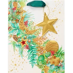 Celestial Evergreen 9″ Medium Christmas Gift Bag, Celestial Evergreen, 1 Bag