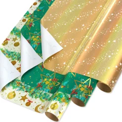 Celestial Evergreen Christmas Wrapping Paper Rolls, 3 Rolls