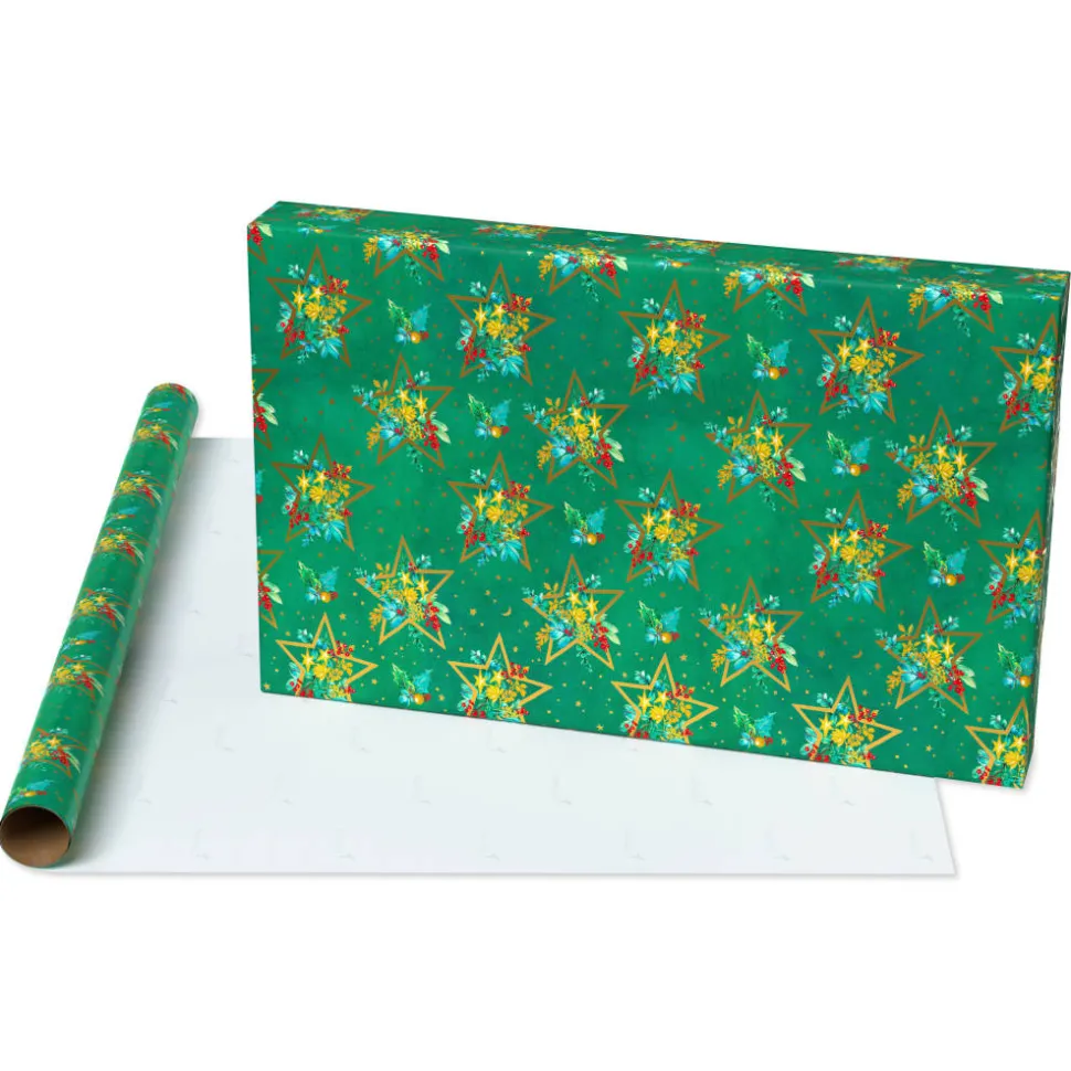 Celestial Evergreen Christmas Wrapping Paper Rolls, 3 Rolls