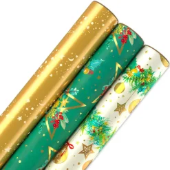 Celestial Evergreen Christmas Wrapping Paper Rolls, 3 Rolls