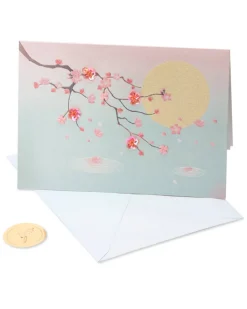 Cherry Blossoms Thinking of You Blank Greeting Card