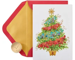 Christmas Tree with Holiday Ornaments Christmas Boxed Cards – Glitter-Free, 12-Count