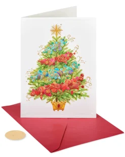 Christmas Tree with Holiday Ornaments Christmas Boxed Cards – Glitter-Free, 12-Count